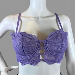 Adore Me Lavender Lace Longline Balconette Bra 36C Fairycore Coquette Push-up